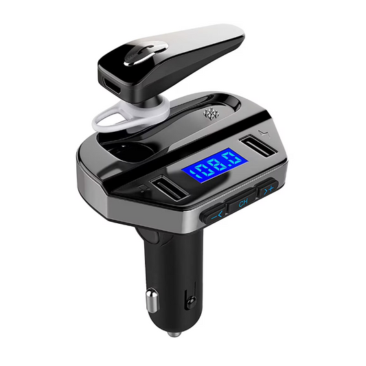 Modulator FM HOZRO, Bluetooth 5.0, Transmitator FM cu functie de incarcator auto quickcharge 3.0 si Casca Bluetooth HOZRO