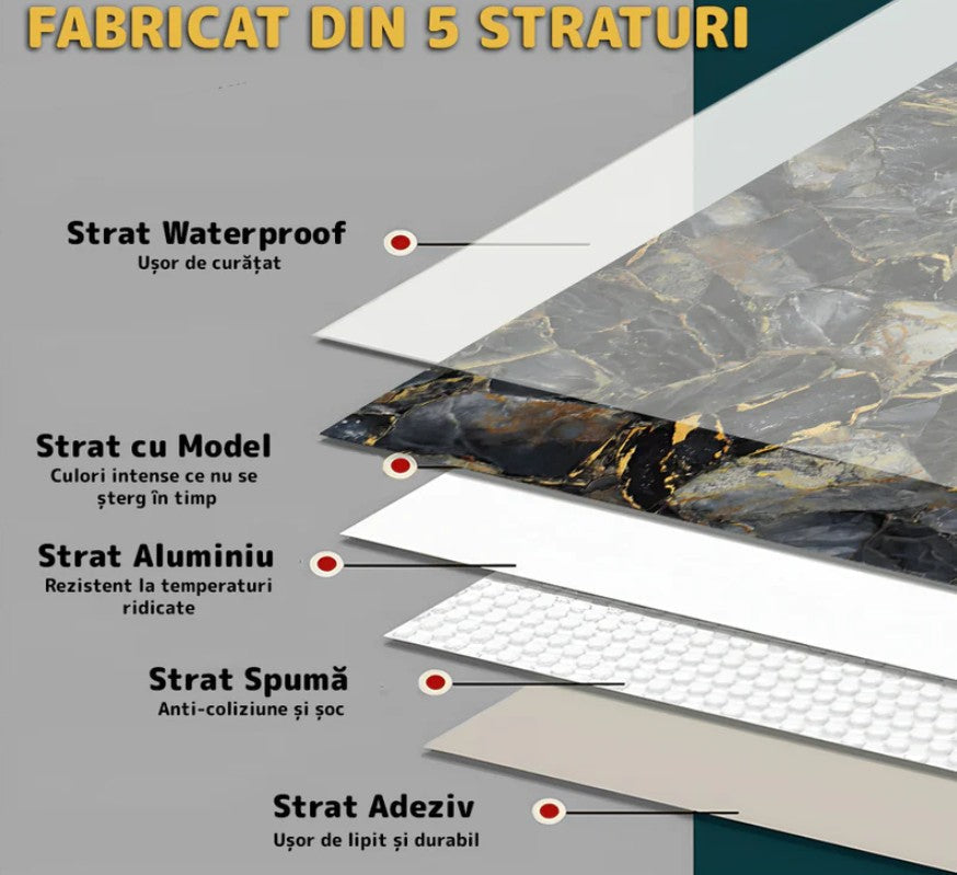 Tapet Autocolant Premium 3D HOZRO – Aspect de Marmură Albastru/gold, 3 x 1.2 m (3.6 mp)- 605-5 HOZRO