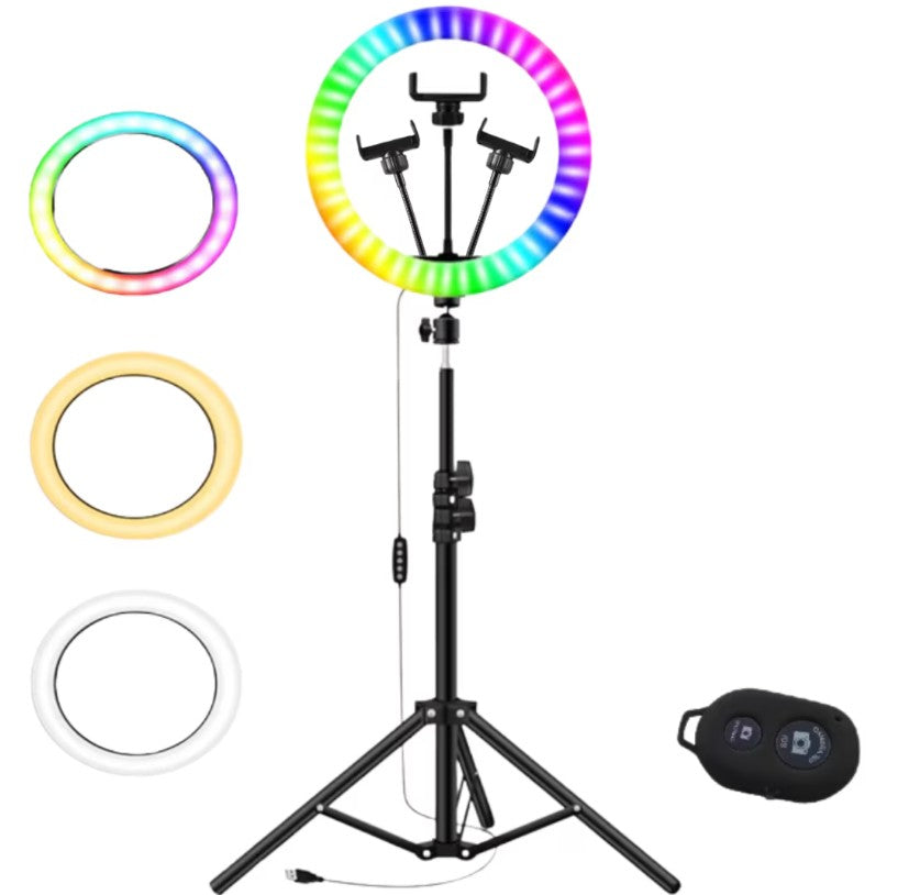 Lampa circulara Ring Light HOZRO, diametru 45cm/18" LED, RGB multicolor, conectare USB, reglaj intensitate, suport telefon, Perfectă pentru Orice Situație HOZRO