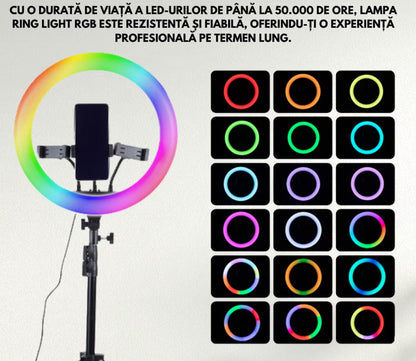 Lampa circulara Ring Light HOZRO, diametru 45cm/18" LED, RGB multicolor, conectare USB, reglaj intensitate, suport telefon, Perfectă pentru Orice Situație HOZRO