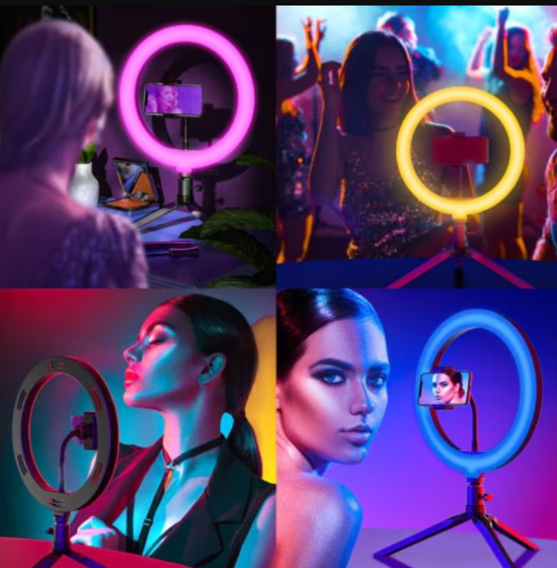 Lampa circulara Ring Light HOZRO, diametru 45cm/18" LED, RGB multicolor, conectare USB, reglaj intensitate, suport telefon, Perfectă pentru Orice Situație HOZRO