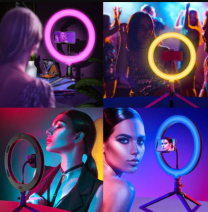 Lampa circulara Ring Light HOZRO, diametru 45cm/18" LED, RGB multicolor, conectare USB, reglaj intensitate, suport telefon, Perfectă pentru Orice Situație HOZRO