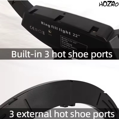 Lampa circulara Ring Light HOZRO, diametru 56cm/22" LED, lumina naturala/rece/calda, conectare USB, reglaj intensitate, suport telefon, Perfectă pentru Orice Situație HOZRO