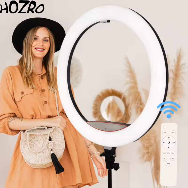 Lampa circulara Ring Light HOZRO, diametru 56cm/22" LED, lumina naturala/rece/calda, conectare USB, reglaj intensitate, suport telefon, Perfectă pentru Orice Situație HOZRO