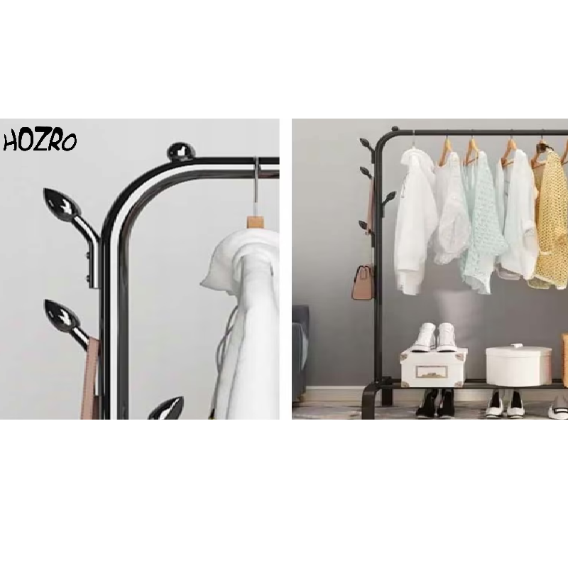 Suport de Umerașe HOZRO, din Metal Negru, 150x110x40 cm – Stativ Elegant și Stabil pentru Haine, Ideal pentru Dormitor, Hol sau Dressing, Design Modern și Funcțional HOZRO