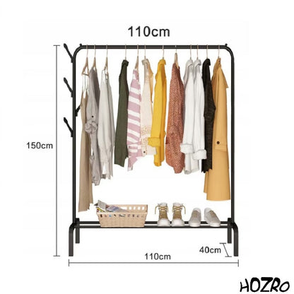 Suport de Umerașe HOZRO, din Metal Negru, 150x110x40 cm – Stativ Elegant și Stabil pentru Haine, Ideal pentru Dormitor, Hol sau Dressing, Design Modern și Funcțional HOZRO