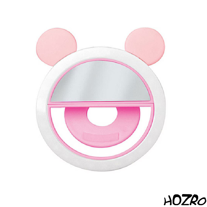 Lampa LED HOZRO, Selfie Ring in Forma de Urs, Lumina Portabila pentru Telefon, Iluminare Ideala pentru Poze si Videoclipuri, Roz HOZRO