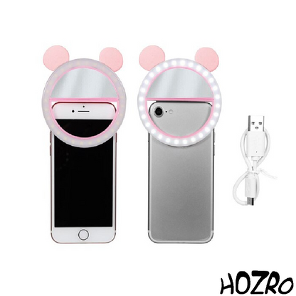 Lampa LED HOZRO, Selfie Ring in Forma de Urs, Lumina Portabila pentru Telefon, Iluminare Ideala pentru Poze si Videoclipuri, Roz HOZRO