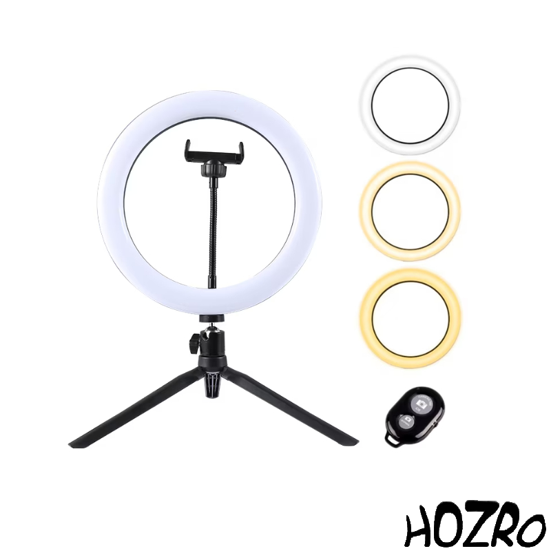 Lampa circulara Ring Light HOZRO, diametru 25.4 cm/ 10'' – Iluminare Versatilă în 3 Trepte, Ideală pentru Foto și Video HOZRO