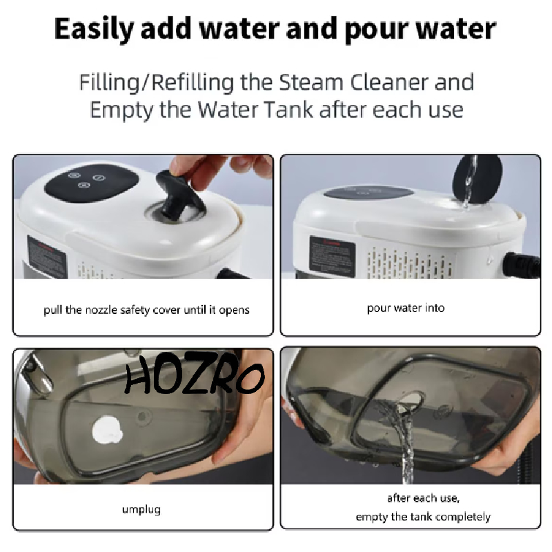 Steam Cleaner Alb HOZRO,  Aparat de Curățat cu Aburi, Portabil și Eficient pentru Igienizare Fără Detergenți HOZRO