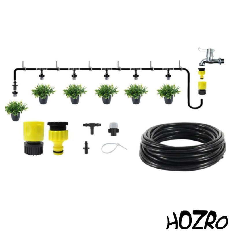 Kit de Răcire HOZRO, pentru Terasă – Sistem Pulverizare Apă, Ușor de Montat, Ideal pentru Grădină, Foișor, Balcon sau Spații Exterioare HOZRO