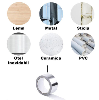 Banda adeziva Hozro, Rezistenta UV, Impermeabila, 10 m,Pentru Izolatii si Reparatii, Rezistenta la Umiditate si Temperatura, Uz General, Argintiu BESTSELLS