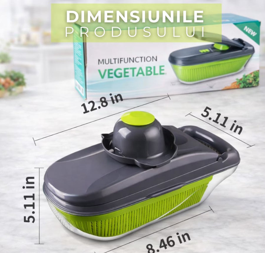 Tocator multifunctional legume HOZRO® 12 in 1, 8 lame interschimbabile din otel inoxidabil, recipient 1, 5 L, pentru feliere, taiere cuburi BESTSELLS