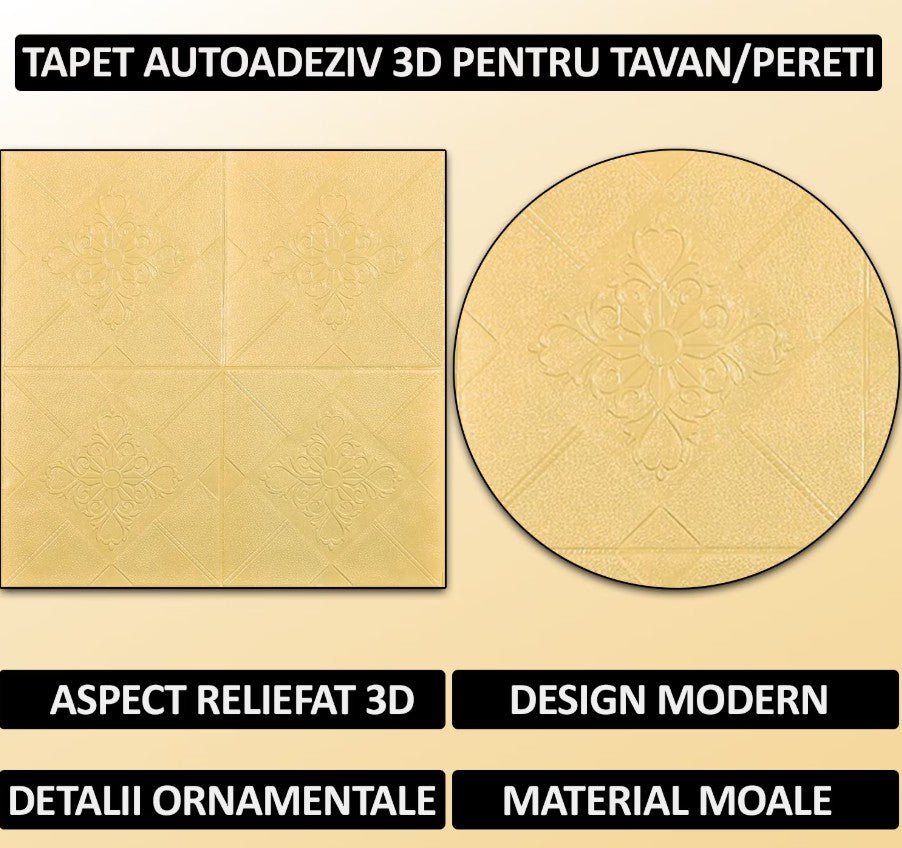 Set Tapet 3D Hozro autoadeziv, Model abstract flori, design modern, foarte usor de montat, Tapet 77 GALBEN HOZRO