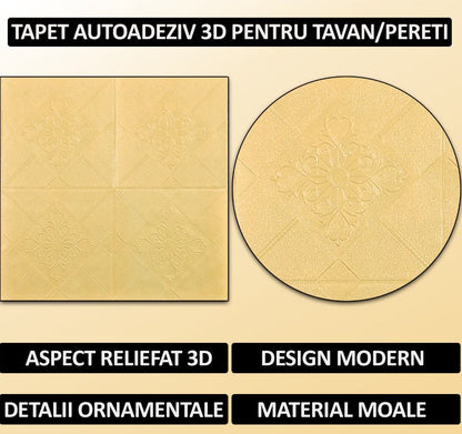 Set Tapet 3D Hozro autoadeziv, Model abstract flori, design modern, foarte usor de montat, Tapet 77 GALBEN HOZRO