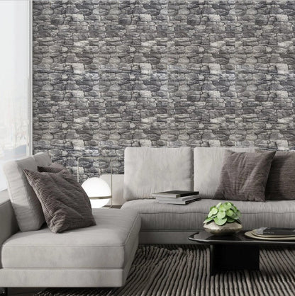 Set Tapet 3D Hozro autoadeziv, Model Caramizi Rau Gri Inchis, design modern, foarte usor de montat, Tapet 96 HOZRO