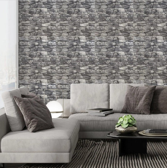 Set Tapet 3D Hozro autoadeziv, Model Caramizi Rau Gri Inchis, design modern, foarte usor de montat, Tapet 96 HOZRO