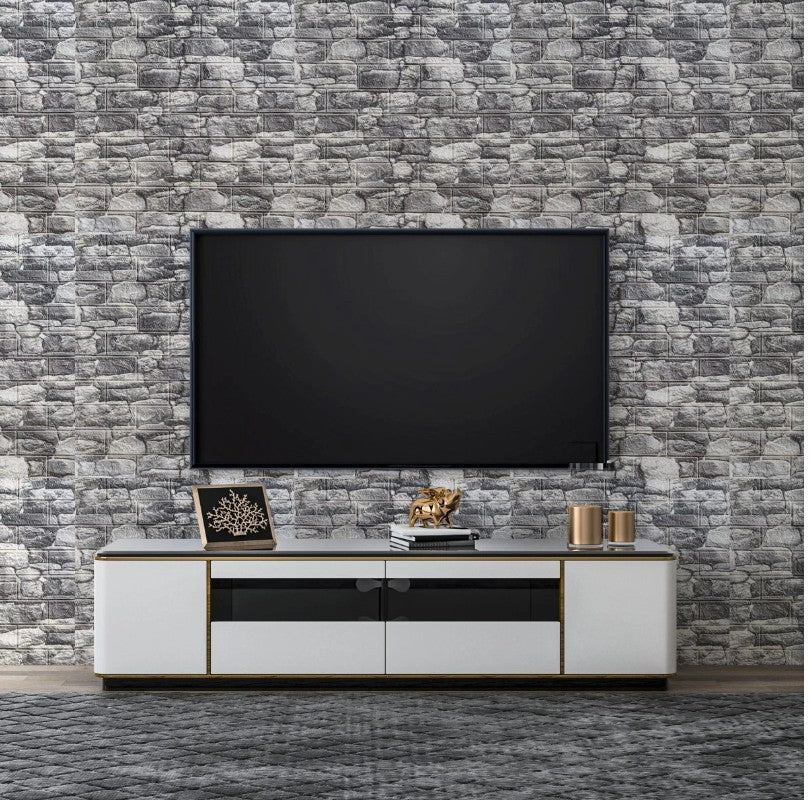 Set Tapet 3D Hozro autoadeziv, Model Caramizi Rau Gri Inchis, design modern, foarte usor de montat, Tapet 96 HOZRO
