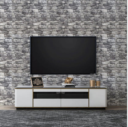 Set Tapet 3D Hozro autoadeziv, Model Caramizi Rau Gri Inchis, design modern, foarte usor de montat, Tapet 96 HOZRO
