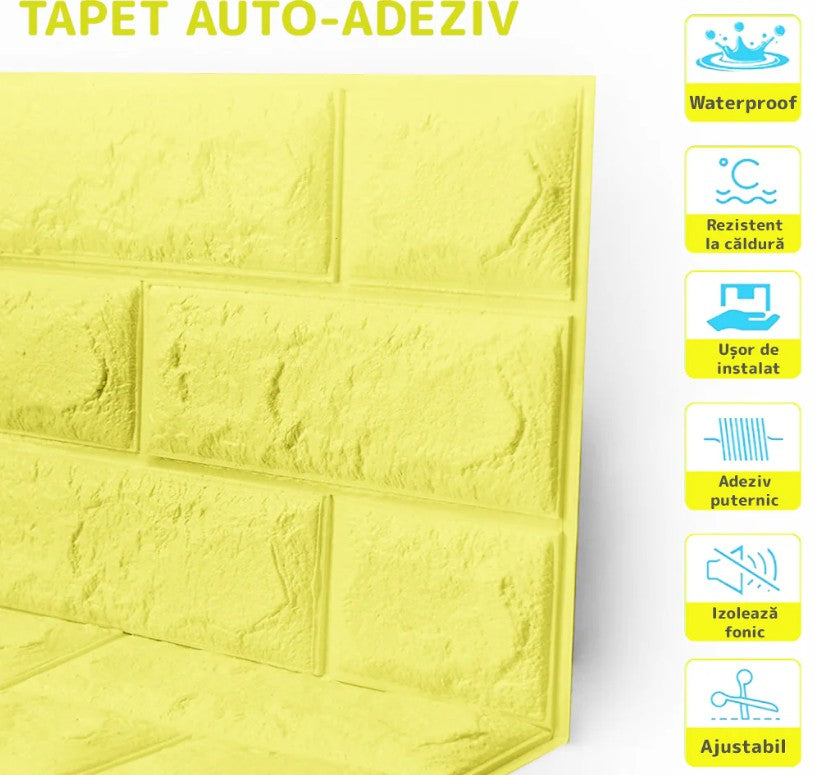 Set Tapet 3D Hozro autoadeziv, Model Caramizi, design modern, foarte usor de montat, Tapet 50 Galben HOZRO