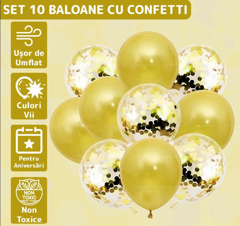 Set 10 baloane din latex confetii, Hozro®, diverse culori, 25 cm, Accesorii Elegante pentru Petreceri, Nuntă sau Evenimente Tematice, Material Rezistent HOZRO