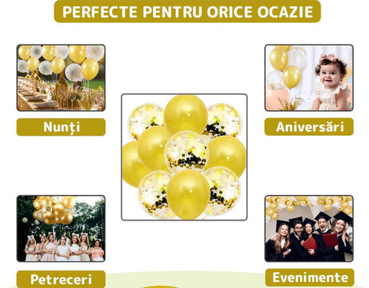 Set 15 baloane din latex confetii, Hozro®, diverse culori, 25 cm, Accesorii Elegante pentru Petreceri, Nuntă sau Evenimente Tematice, Material Rezistent HOZRO