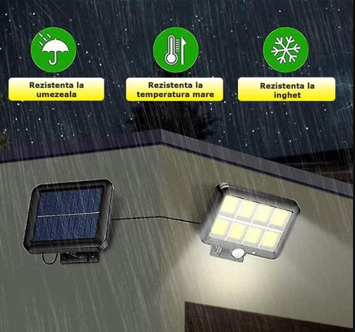 Lampa HOZRO cu incarcare solara, 128 x LED COB, senzor de miscare/lumina/stare de veghe, buton ON/OFF, rotatie 360°, telecomanda inclusa YT-140 HOZRO