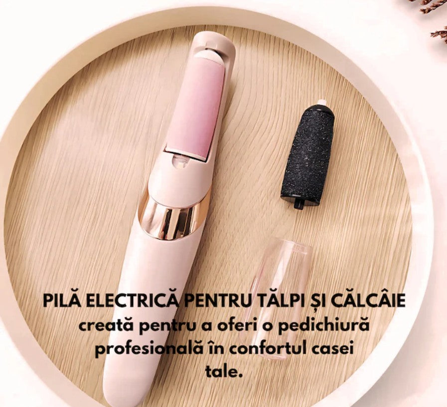 🦶Pila electrica Hozro®, portabila, pentru talpi si calcaie, reincarcabila, lumina LED, 2 capete interschimbabile, 2 trepte viteza, roz HOZRO