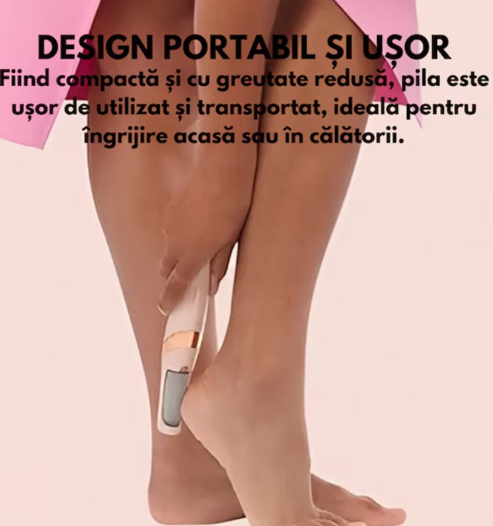 🦶Pila electrica Hozro®, portabila, pentru talpi si calcaie, reincarcabila, lumina LED, 2 capete interschimbabile, 2 trepte viteza, roz HOZRO