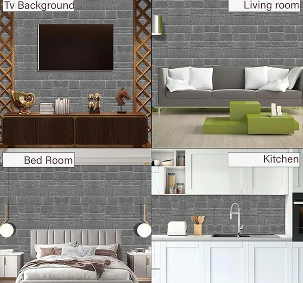 Set Tapet 3D, GROSIME 5MM, Hozro, autoadeziv, Model pietre, design modern, foarte usor de montat, Tapet 50-42 gri inchis HOZRO