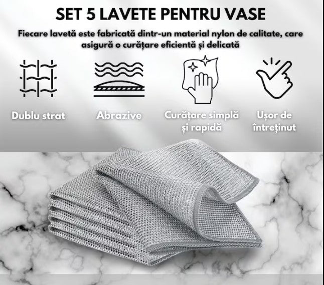 Pachet Premium pentru Curățare Eficientă: Set 2 Mănuși Abrazive Multifuncționale Hozro + Set 5 Lavete din Sârmă Argintie HOZRO