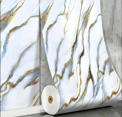 Rola Tapet Autocolant Premium 3D HOZRO – Aspect de Marmură Albastru Deschis/Gold, 3 x 1.2 m (3.6 mp)- 605-6 HOZRO