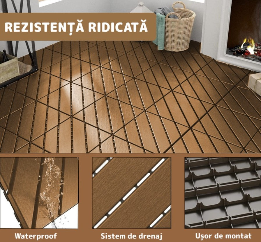Pavaj de Terasă HOZRO, pentru Exterior, Plăci Interlocking 30 × 30 cm – Pardoseală Modulară Impermeabilă și Rezistentă la Intemperii, Ideală pentru Terasă, 602-22 HOZRO