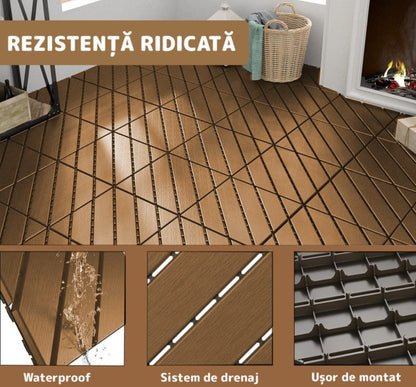 Pavaj de Terasă HOZRO, pentru Exterior, Plăci Interlocking 30 × 30 cm – Pardoseală Modulară Impermeabilă și Rezistentă la Intemperii, Ideală pentru Terasă, 602-22 HOZRO