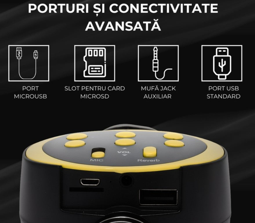 Microfon karaoke Disco V-11 Hozro, fara fir, cu Radio si Recorder, wireless sistem, profesional cu boxe si Bluetooth 4.1 HOZRO