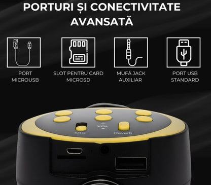 Microfon karaoke Disco V-11 Hozro, fara fir, cu Radio si Recorder, wireless sistem, profesional cu boxe si Bluetooth 4.1 HOZRO