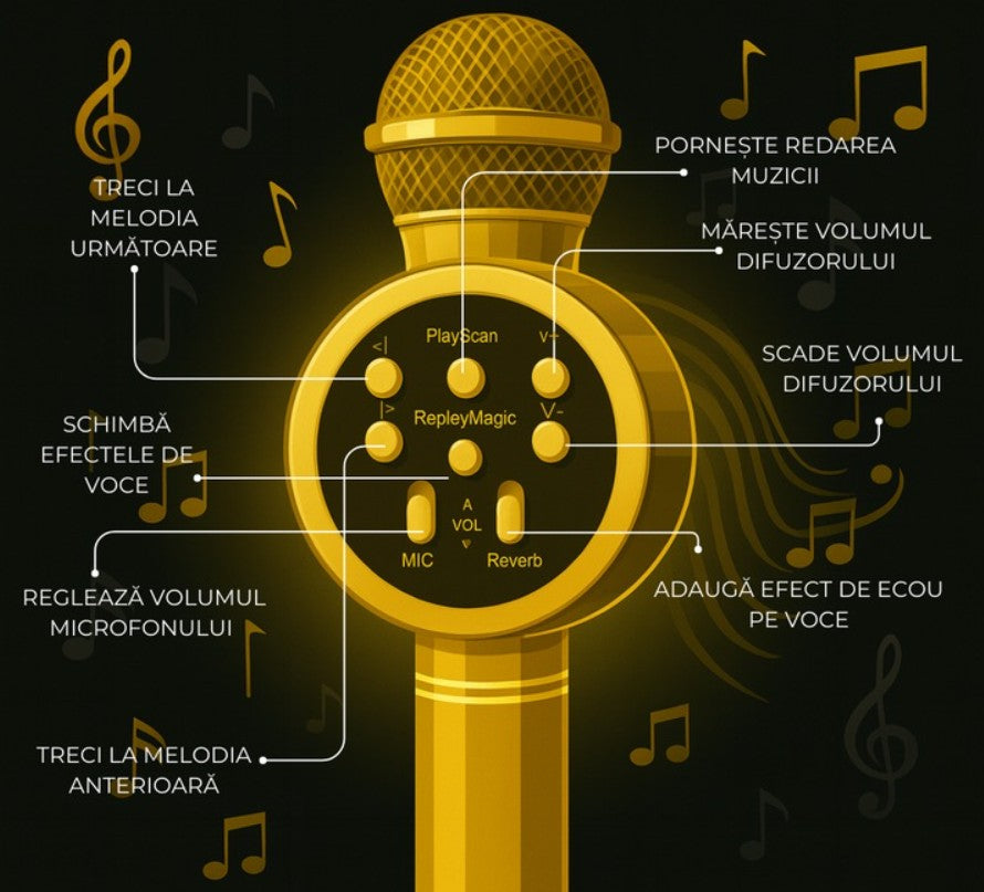 Microfon karaoke Disco V-11 Hozro, fara fir, cu Radio si Recorder, wireless sistem, profesional cu boxe si Bluetooth 4.1 HOZRO