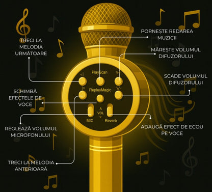 Microfon karaoke Disco V-11 Hozro, fara fir, cu Radio si Recorder, wireless sistem, profesional cu boxe si Bluetooth 4.1 HOZRO