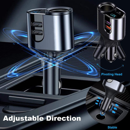Încărcător auto rapid Hozro Ultra-Power 166W, adaptor splitter brichetă cu cap rotativ, port USB-C PD 20W, Dual USB 66W și voltmetru LED digital HOZRO