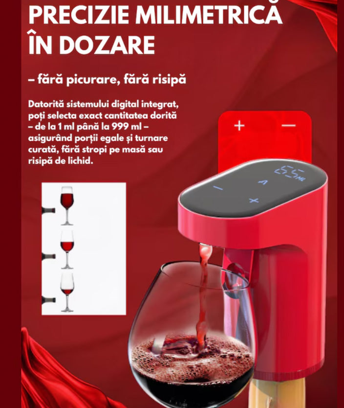 Dozator electric pentru vin si alte lichide Hozro®,  cu dozare automata ecran tactil si incarcare USB Type-C, Rosu BESTSELLS