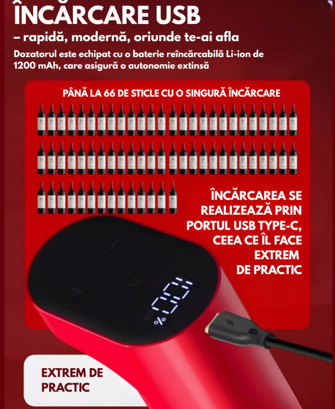 Dozator electric pentru vin si alte lichide Hozro®,  cu dozare automata ecran tactil si incarcare USB Type-C, Rosu BESTSELLS