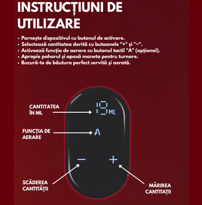 Dozator electric pentru vin si alte lichide Hozro®,  cu dozare automata ecran tactil si incarcare USB Type-C, Rosu BESTSELLS