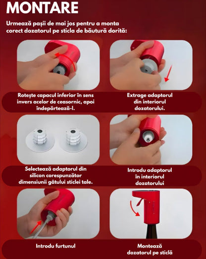 Dozator electric pentru vin si alte lichide Hozro®,  cu dozare automata ecran tactil si incarcare USB Type-C, Rosu BESTSELLS