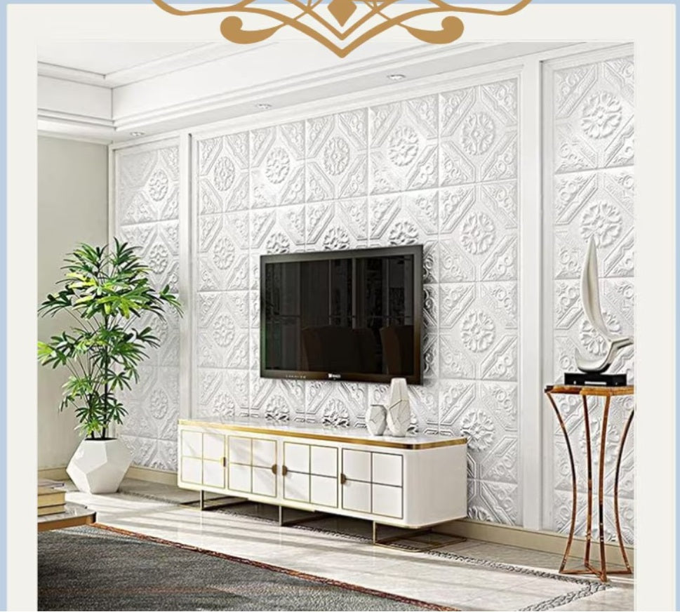 Tapet 3D autoadeziv HOZRO, Model Placa Romburi, perete/tavan, waterproof, usor de montat, design modern, 70x70 cm, alb, TAPET 9 HOZRO