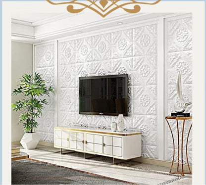 Tapet 3D autoadeziv HOZRO, Model Placa Romburi, perete/tavan, waterproof, usor de montat, design modern, 70x70 cm, alb, TAPET 9 HOZRO