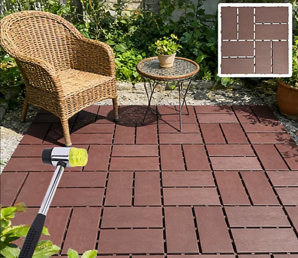 Pavaj pentru Terasă HOZRO, din plastic cu imitatie Lemn cu Sistem Interlocking, Dimensiune 30 × 30 cm – Plăci de Pardoseală pentru Exterior, Impermeabile și Rezistente la Intemperii, Culoare Maro, V0605-13 HOZRO
