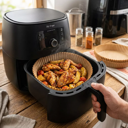 Set 50 bucati hartie de copt, Unica folosinta, Pentru air fryer, Maro, Rotunde BESTSELLS