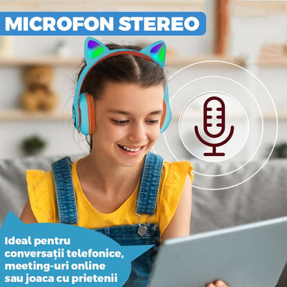 🎧 Căști Wireless HOZRO, Model Pisică VZN-66M – Sunet HiFi, Iluminare RGB, Bluetooth 5.0, Handsfree, Bass Stereo, LED, TF! 🐱 HOZRO