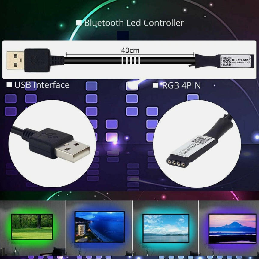 Bandă LED RGB Smart 2 × 1 m, USB, Bluetooth, control prin aplicație, 2 ieșiri RGB BESTSELLS