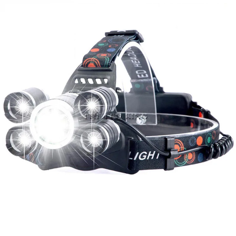 Lanternă de Cap Reîncărcabilă HOZRO, cu 5 LED-uri Puternice, Încărcare 220V și Auto, Culoare Neagră HOZRO